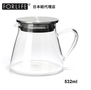 FORLIFEフジ　ガラスティーポット532ml 蓋一体型茶こし付　電子レンジOK　 ホテル・レストラン・カフェ