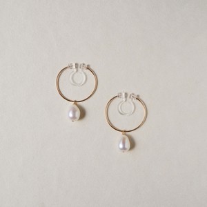 〔14kgf〕1粒パールフープノンホールピアス (イヤリング) (pearl  earrings)
