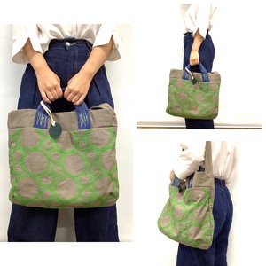 Shoulder Bag Cattle Leather 2Way Cotton Embroidered Made in Japan