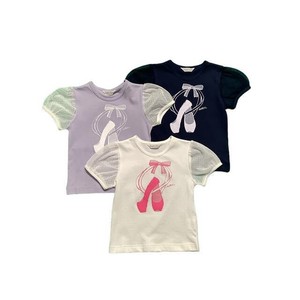 Kids' Short Sleeve T-shirt Ballet Shoes Pudding M Made in Japan