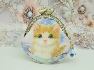 「ティーカップ猫」のがま口ポーチ・コインケース（口金8.5センチ）