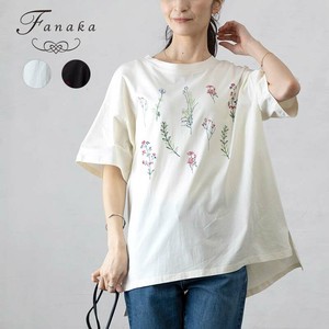 【Fanaka2023SS SALE】5分袖　ボタニカルカラフル刺繍Tシャツ