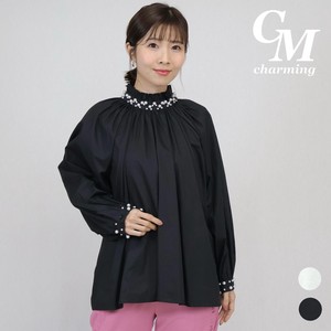 Button Shirt/Blouse Pearl Design Pullover Stand-up Collar