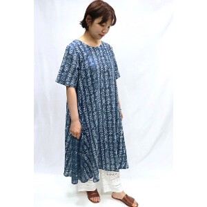 Casual Dress Made in India One-piece Dress Ladies' Switching Block Print