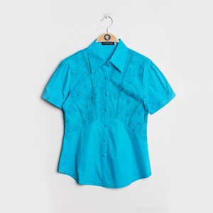 Button Shirt/Blouse Embroidered Peplum