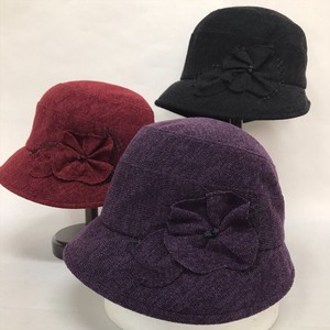 【秋冬帽子】秋冬婦人帽子　クロッシェ花付き　レディース帽子