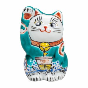 【九谷焼】3号招き猫 緑釉宝船
