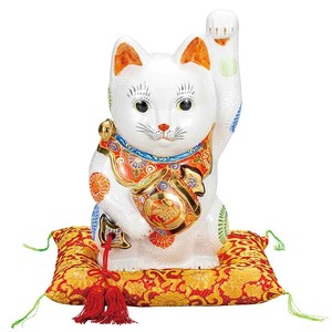 【九谷焼】9号小槌持ち招き猫 白盛