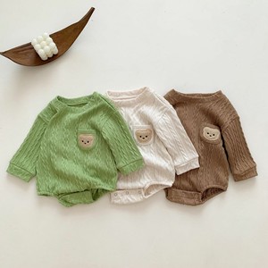 韓国スタイル　くまワッペン編み込みロンパース　ベビー　新生児　キッズ　子供服