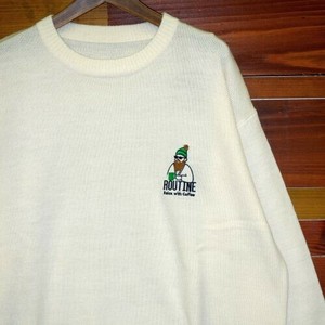 ヒゲ刺繍ニットクルー（長袖ニット）【2023年秋冬物新作商品】