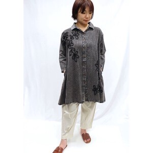 Button Shirt/Blouse Linen-blend Embroidered Ladies'
