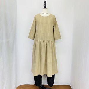 Casual Dress Waist Slub Stripe One-piece Dress Switching