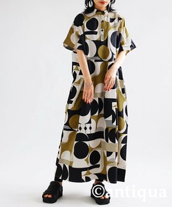 [antiqua] Casual Dress Half Sleeve Ladies fashion Retro Pattern Short Sleeve
