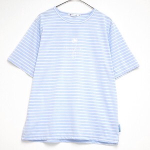 【大きいサイズあり】日本製  お花プリントのマリンボーダーTシャツ　135406