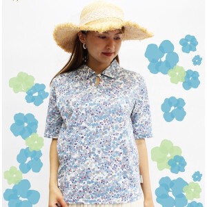日本製　水彩画のようなお花のポロシャツ　135504