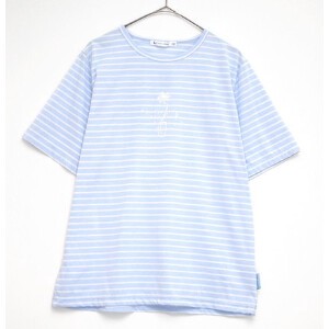 【LL】日本製　お花プリントのマリンボーダーTシャツ　635406