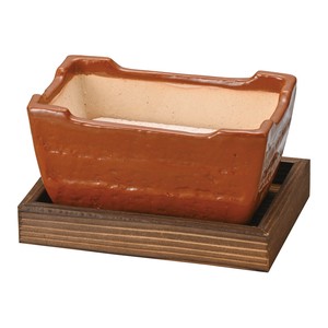 赤楽長角皿コンロ（敷板付）　　【日本製　陶器　直火可能】