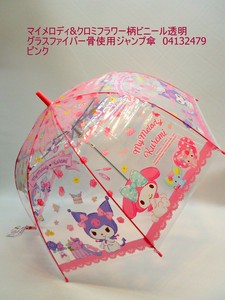 通年新作）雨傘・長傘-ジュニア　マイメロディ&クロミフラワー柄ビニール透明グラスファイバー使用JP傘