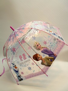 通年新作）雨傘・長傘-ジュニア　アナと雪の女王柄ビニール透明グラスファイバー骨使用ジャンプ傘