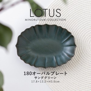 【LOTUS(ロータス)】180オーバルプレート サンググリーン［日本製 美濃焼 食器 皿 ］