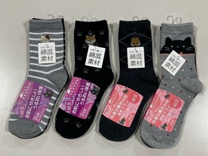 婦人綿混クルーソックス2足組　（ワンポイント動物シリーズ）