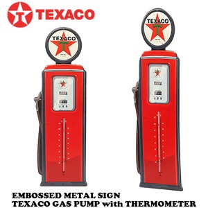 ダイカット エンボスメタルサイン TEXACO GAS PUMP w/THERMOMETER【テキサコ 温度計】