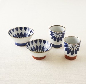 Hasami ware Rice Bowl Flower Blue Made in Japan