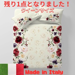 【イタリア製寝具3点セット】掛け布団カバー＆枕カバー2枚(50×70㎝) クイーンサイズ 残り1点 #春 #花