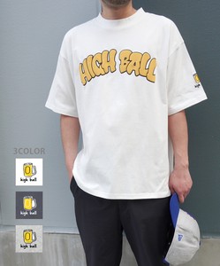 HIGH BALL刺繍、発泡プリント半袖Tシャツカットソー（ユニセックスボディ）