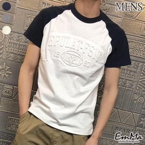 【メンズ】【2023新作】 EF5004 デザインTシャツ コットン100 立体アルファベット 半袖 バイカラー