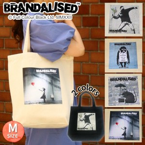 BRANDALISED バンクシー キャンバス トートバッグ Mサイズ ホワイト/ブラック SA-Banksy-TB