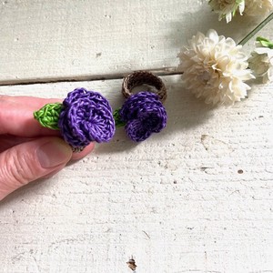 SALE! 蝋引き ろうびき 編み クロッシェ フラワー お花 リング ハンドメイド アクセサリー