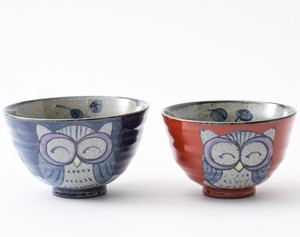翔フクロウ茶碗 （青）と（赤）のペアセット  日本製 茶碗 飯碗 茶付