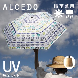 UVカット折りたたみ傘 スタンプ 紫外線99.9%カット 晴雨兼用　竹ハンドル