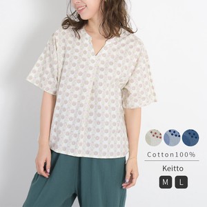 Button Shirt/Blouse Pullover V-Neck Polka Dot