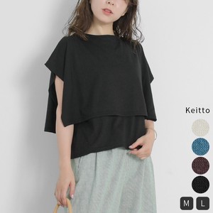 Keitto Tシャツ 半袖 カットソー レディース ケープ風 無地 クルーネック プルオーバー np-kece3432