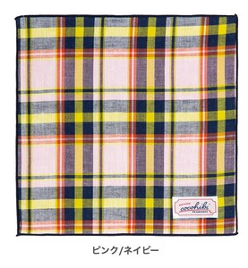 cocohibi Towel Handkerchief Navy Pink Plaid Made in Japan