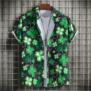 Button Shirt Pudding Floral Pattern Casual Men's