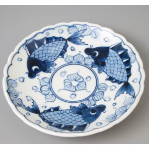 【有田焼】輪花渕6寸皿　魚藻紋 日本製 和食器 割烹