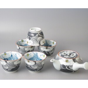 墨呉須山茶花　茶器揃 日本製 和食器 手描き 急須 煎茶 仙茶