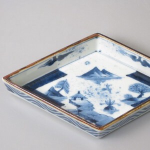 【有田焼】菱型向付　染付山水 日本製 和食器 和皿 割烹 向付 手描き