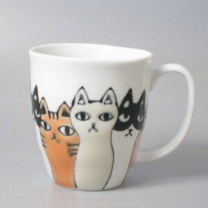 ネコ会議マグカップ 日本製 手描き
