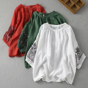 3color 袖刺繍入りカラーシャツ・ブラウス「新作」