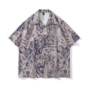 アロハシャツ メンズ 半袖 プリント 虎柄 総柄 夏祭り 和柄 薄手 納涼 オラオラ系