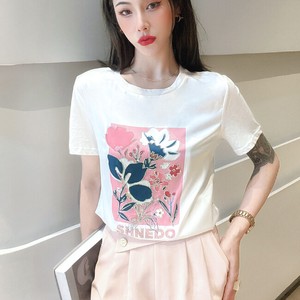 T-shirt Printed Tulips Silk Touch Cotton Blend Cut-and-sew