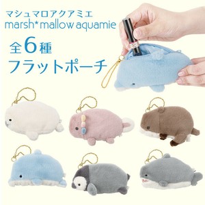 【フラットポーチ（小物入れ）】手のひらサイズ　≪マシュマロアクアミエ≫（海の生き物シリーズ）