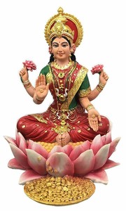 幸運を呼ぶ 蓮の花の上の 吉祥天(ラクシュミー) ヒンズー教 女神 彫像 彫刻（輸入品）