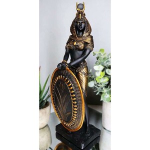 古代エジプト 盾を持ったイシス神（ブラック＆ゴールド色）置物 彫刻 彫像 豊穣の女神 魔術の女神/輸入品