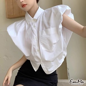 【2023SS】 EF0552 フレンチノースリーブシャツ ホワイト 襟付き カジュアル 夏
