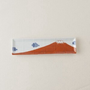 【日本製　伊万里焼　徳永製陶所】富士の山 長角皿　赤